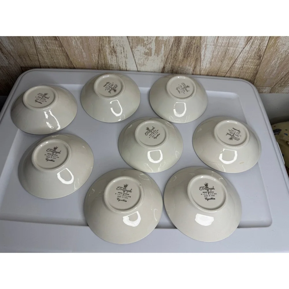 Homer Laughlin Triumph Cynthia Fine China Fruit Dessert Bowls Set of 8 Blue Lily